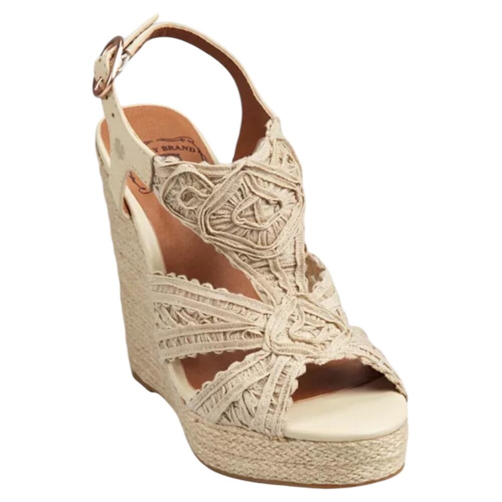 Lucky Brand Ridgeview Macrame Platform Wedge Sandals Cream Tan Size 8 Boho